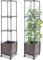 Quibbay Raised Garden Bed with Tomato Planter Cage,50.4" Self Watering Tomato Planter with Plastic Coating Steel Pipe for Climbing Vine Flowers Outdoor, Tomatoes Cage with Trellis Wheels, 1Pack