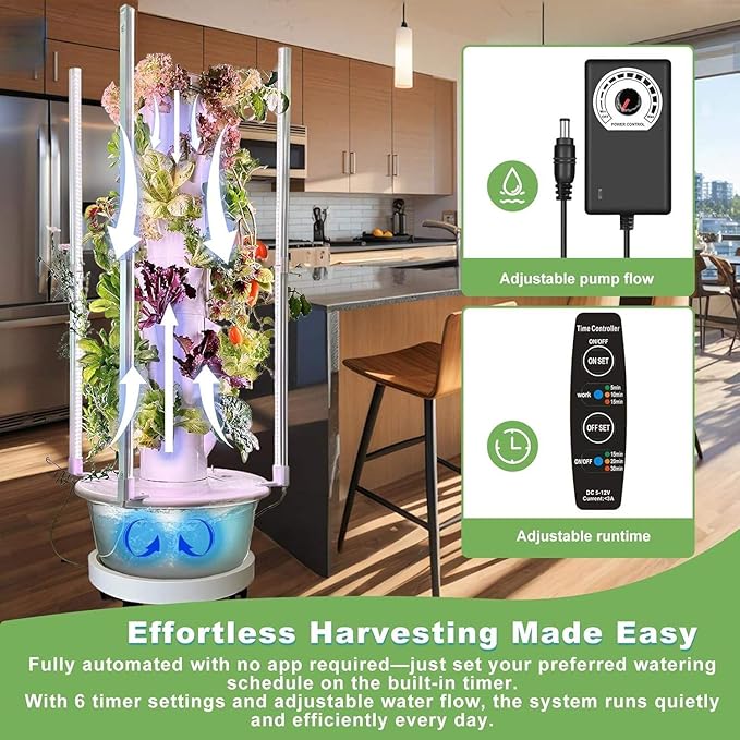 Hydroponic Growing Kit System with 4 LED Grow Lights,Hydroponics Tower Set, 7 Layer 28 Pots Planter, Vertical Hydro Tower Indoor Herb Garden Kit for Lettuce, Veggies, and Fresh Greens