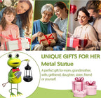 Solar Garden Lights Frog Statue with Solar Lantern,13.78in Tall Frog Decor Fairy Accessories,Mothers Day Birthday Gifts for Women Mom Grandma,Big Metal Decorative Stakes for Home Decor,Patio,Yard Art