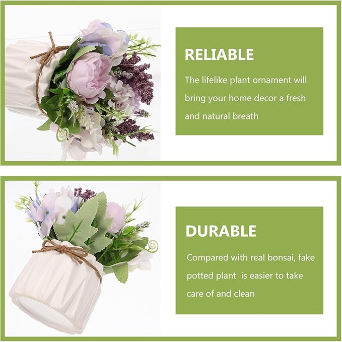 Sewroro Artificial Hydrangea Orchid Bonsai Purple Simulation Potted Plant Small Indoor Decor Living Room Tabletop Faux Greenery Ornament