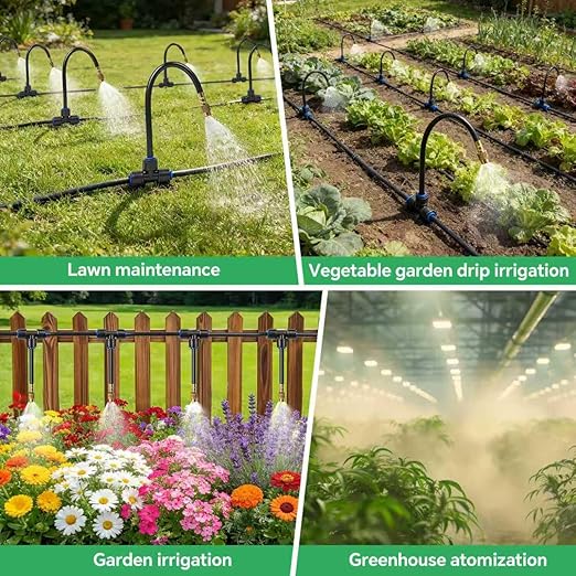 140Ft 1/4" Drip Irrigation System for Garden – 30 Adjustable Copper Nozzles, Automatic Atomizing Sprinkler System for Outdoor Plants Raised Bed, Yard, Potted Plants & Lawn