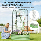 DoCred 2 in 1 Galvanized Raised Garden Bed, 2Pcs Garden Planter Box with 71" H Trellis for Climbing Plants, Outdoor Gardening Raised Beds with Climbing Net for Fruits, Vegetables, Flower (Green)
