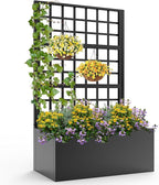 Metal Planter Box with Trellis - 63"(H)*31.5(L)*15.8"(W) Plastic-Coated Rustproof Trellis Planter, Raised Garden Bed with Trellis, Privacy Screen with Planter Box for Garden, Balcony, Patio