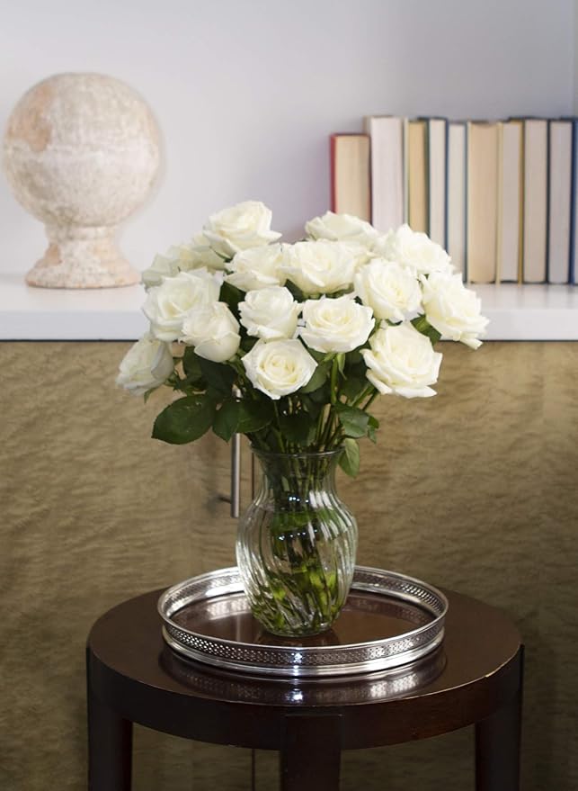 KaBloom PRIME NEXT DAY DELIVERY - Fall Collection - Bouquet of 18 Fresh White Roses (Farm-Fresh, Long-Stem) with Vase. Gift for Birthday, Anniversary, Thank You, Mother’s Day Fresh Flowers.