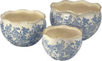 Galt International Ceramic Plant Pots Set of 3 Rustic Vintage Farmhouse Cream Crackle Glaze (11"/ 9.6"/ 7") Garden Indoor Outdoor Flower Planter w/Drainage Hole (Vintage Blue)