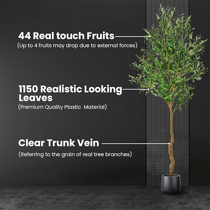 7FT Artificial Olive Tree,84 Inch Faux Olive Tree with Black Base Pot- Fake Olive Plant Potted - Artificial Silk Tree for Home Office Living Room Corner Decor Indoor-1 Pack