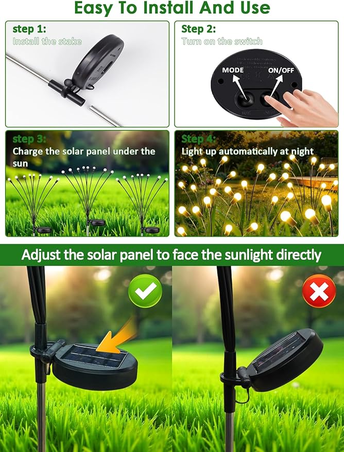 2026 Upgraded Solar Lights Outdoor, 6 Pack Solar Garden Lights with 2 Modes, Firefly Lights Outdoor Waterproof, Sway by Wind, Twinkle Firefly Light for Yard Patio Path Garden Decoration (Warm White)