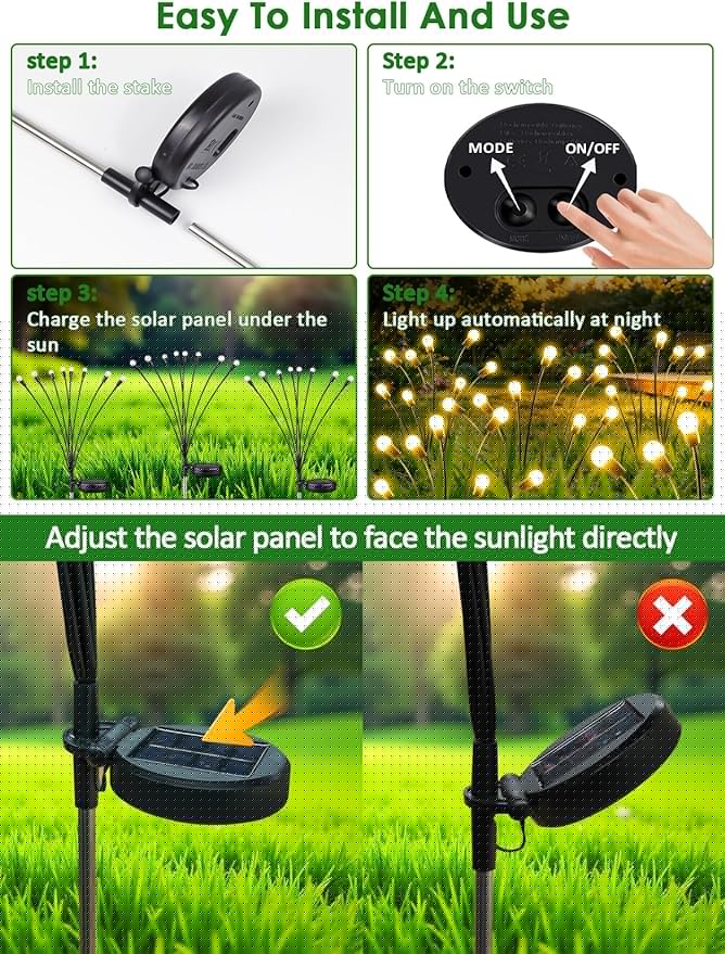 2026 Upgraded Solar Lights Outdoor, 10 Pack Solar Garden Lights with 2 Modes, Firefly Lights Outdoor Waterproof, Sway by Wind, Twinkle Firefly Light for Yard Patio Path Garden Decoration (Warm White)