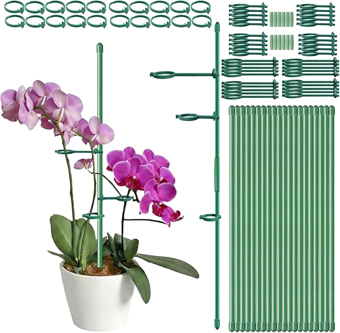 20 Set Plant Stakes 12 inch Extendable Plant Support Stakes with Adjustable Rings, Flowers Stems Plants Sticks for Indoor Outdoor Plants Stabilizer Support Sticks for Orchid Rose Peony Tomato
