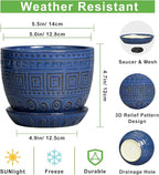G EPGardening Plant Pots Indoor 5 Inch - Ceramic Pot for Plants with Drainage Hole and Saucer Round Planter Outdoor Modern Flower Pot Home Office Decor Blue