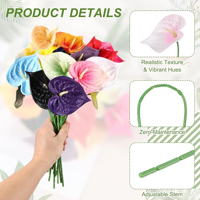uxcell 4Pcs 11inch Artificial Anthurium Lily Flowers, Permanent Flower Bouquet for Home Arrangements Wedding Festival Decoration Crafts Store Decor Accessories, Light Pink