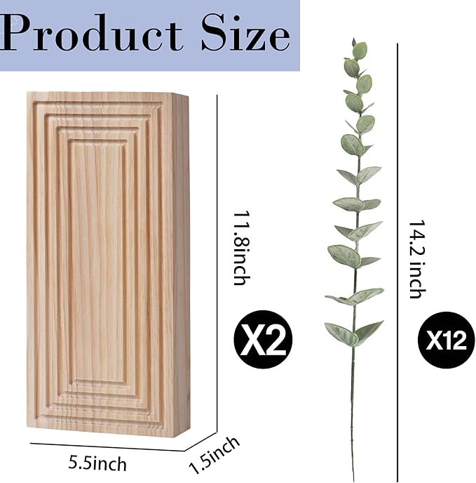Wooden Wall Planter Vase, 2 Pack Natural Wood Hanging Vases with Fake Eucalyptus for Indoor Modern Boho Farmhouse Wall Art Decor for Home Indoor Kitchen Modern Farmhouse Bathroom