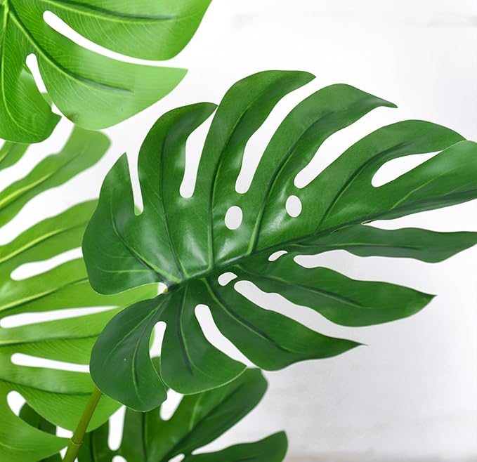 4FT Artificial Tree, Large Fake Monstera Deliciosa Plants with Real Touch Leaves,Faux Tropical Palm Trees for Home Room Decor Indoor Outdoor(1Pack)