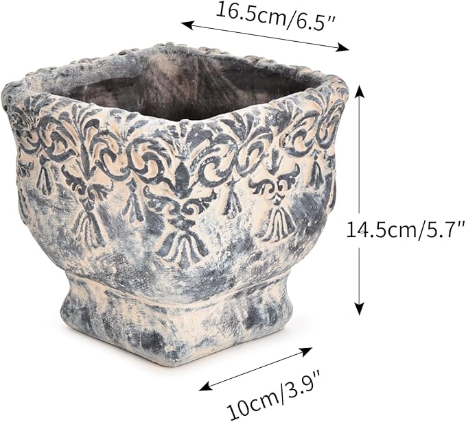 Sungmor 6.5 Inch Cement Plant Pot for Plants, Succulent Planter with Embossed Design, Vintage Concrete Flowerpots with Drainage Hole, Decorative Orchid Houseplant Pot Indoor Outdoor Plant Container