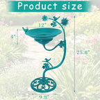 25.8" H Solar Bird Bath Outdoor, Cast Iron Solar Fountain Bird Bath with Bubbler, Vintage Pedestal Metal Bird Bath Bowl for Garden Patio Yard Lawn Decor