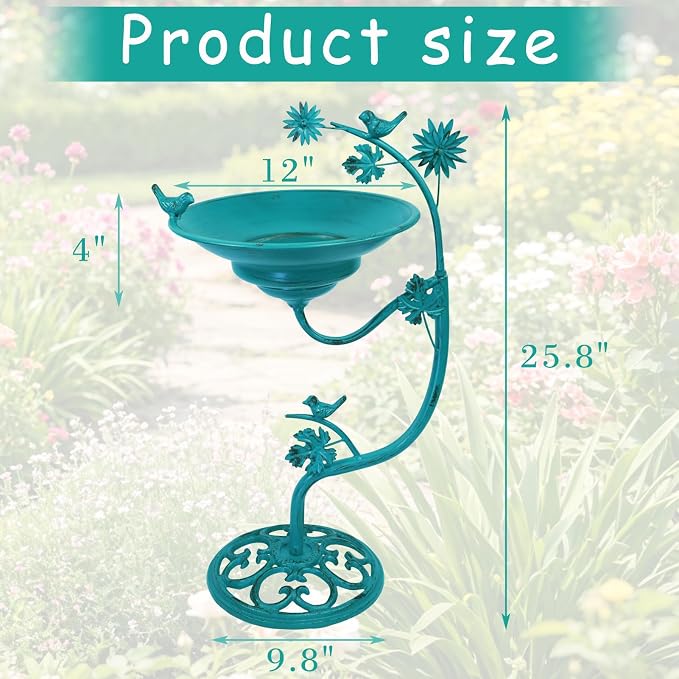 25.8" H Solar Bird Bath Outdoor, Cast Iron Solar Fountain Bird Bath with Bubbler, Vintage Pedestal Metal Bird Bath Bowl for Garden Patio Yard Lawn Decor