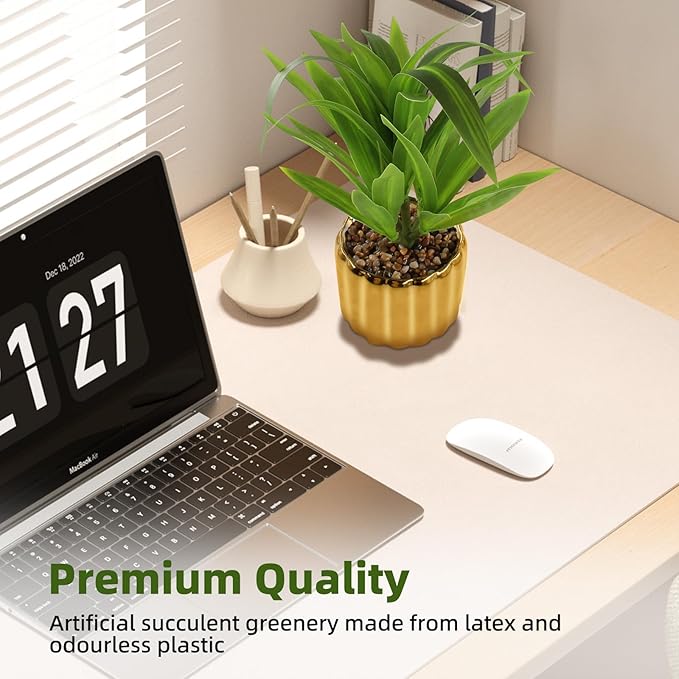 2 Pcs Artificial Dracaena Plant Golden Ceramic Pot Realistic Textured Faux Plants for Indoor Outdoor Fake Greenery Home Office Decor with Lifelike Foliage