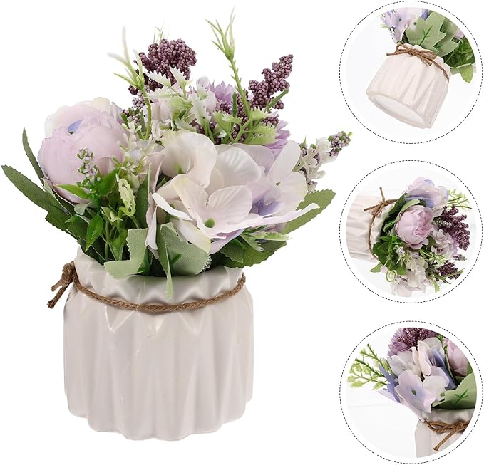 LALAFINA Faux Hydrangea Orchid Bonsai Plant Purple Artificial Plant Ornament Lifelike Greenery Decor for Living Room Home Office Table Display