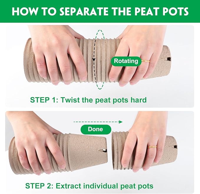 BEWBBAT 100 Pack Peat Pots for Seedlings, 3.15 Inch Plant Starter Cups with Drainage Holes, Garden Germination Nursery Pots with 30 Plant Labels, 2 Transplant Tools for Herb, Vegetables, Plants