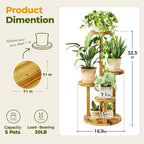 Bamworld Plant Stand Indoor Plant Shelf 4 Tier Wood Plant Stand for Multiple Plants Tall Corner Plant Stands for Outdoor Round Flower Stand Plant Holder for Living Room Patio Garden Balcony Brown