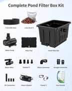 POPOSOAP Large Pond Filter Kit, 1200GPH Pond Filter with Quiet Pond Pump & 9.8FT Tube, Multiple Filtration System for for Koi Pond Garden Pond Water Clean & Clear-P2580