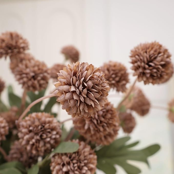 12Pcs Fake Kiku Flowers, Artificial Small Chrysanthemum Balls with Stems, Faux Silk Mini Pompon Mums for Vase Floral Arrangement DIY Bouquets Wedding Party Table Centerpieces Home Decor (No Vase)