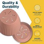 Pink 6-Inch Plant Pots with Drainage & Saucers 6 Pack, Indoor & Outdoor Planters for Houseplants, Herbs, and Flowers, Durable & Weatherproof Material, Stackable, Lightweight, Minimalist Design
