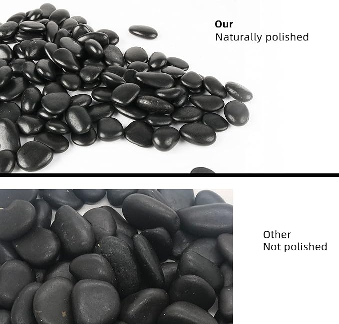 18 lb Natural Polished Black River Rock for Plants, 1/2" Black Pebbles for Aquarium, Vase, Garden Landscape Rocks and Outdoor Decorative Stones