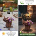 Solar Lights Outdoor with Planter Pot,Metal Cat Solar Lamp Post with Planter Base Outdoor Decorative for Yard,Porch,Patio,Floor Light with Garden Pots