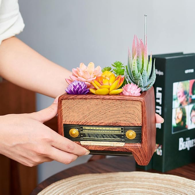 Succulent Pot Planter Vintage Home-Decor - Plant Pot Indoor for Succulents Plants Live,Small Flower Pot Retro Radio Desk Decor Container for Air Plant