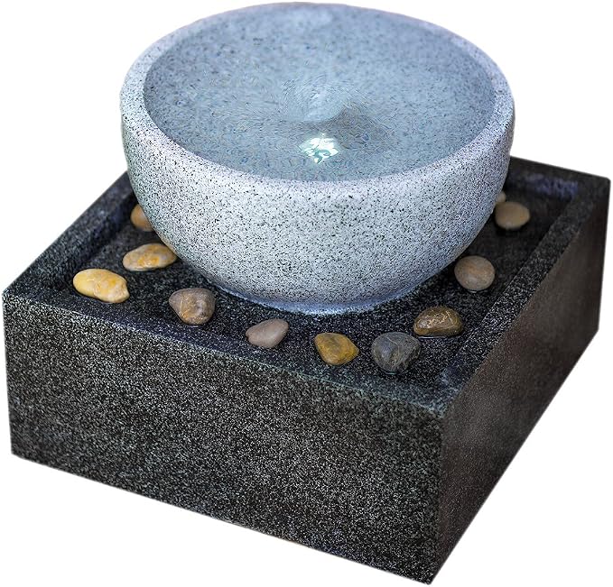 Tenaya Granite Vortex Fountain w/LED Lights: Stylish Whirlpool Water Feature. Hand-Crafted Modern Design, Adjustable Pump. HF-V01-14LT by Harmony Fountains