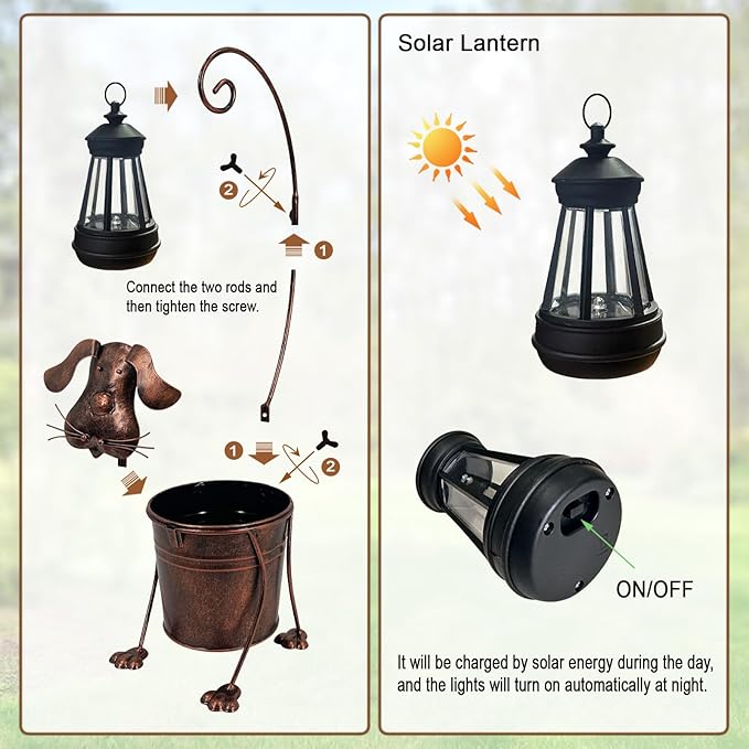 Solar Lights Outdoor with Planter Pot,Metal Dog Solar Lamp Post with Planter Base Outdoor Decorative for Yard,Porch,Patio,Floor Light with Garden Pots