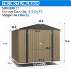 Greesum 8x8FT Outdoor Storage Shed, Utility Tool Shed with Sloping Roof, Metal Storaged Garden Shed with Door & Lock for Patio Storage, Brown
