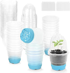 Sckee Clear Nursery Pots for Plants, 30 Packs Plastic Seed Starting Pots with Drainage Holes Plant Nursery Pots Silicone Base (Blue, 4 inch with lids)