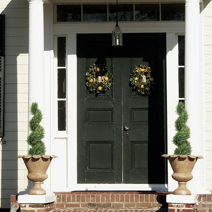 THE BLOOM TIMES 3ft Artificial Topiary Trees Set of 2, 36 inch Faux Cedar Cypress Spiral Topiary Trees Outdoor - Fake Plants for Garden Front Porch Indoor Outside Planter Decor 3 Foot