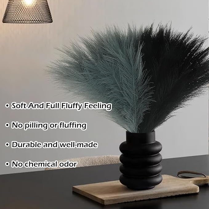 SeptCat 60 Pcs Pampas Grass Black and Dark Grey Decor 21.7" Fluffy Faux Short Pampas Grass Artificial Small Pompas Grass Flower Vase Filler for Home Wedding Decoration