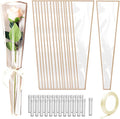 Bayurht 101 PCS Single Rose Sleeve Single with Ribbon and 50 Pcs Floral Water Tubes Flower Packaging Bags Single Flower Sleeve Flower Wrapping Bags for Bouquets Wrapping (White)