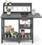 SERWALL Outdoor Potting Bench 2-Piece Set, Rot-Resistant HDPE Potting Table with Removable Sink for Outside Gardening, All-Weather Use - Gray