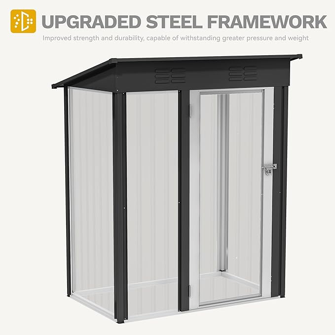 DWVO 5x3ft Metal Outdoor Storage Shed, Waterproof Tool Shed Heavy-Duty Storage Unit with Lockable Door and Vents, Ideal for Bicycles, Tools, Lawnmowers, Backyards, Patios, Lawns - Dark Gray