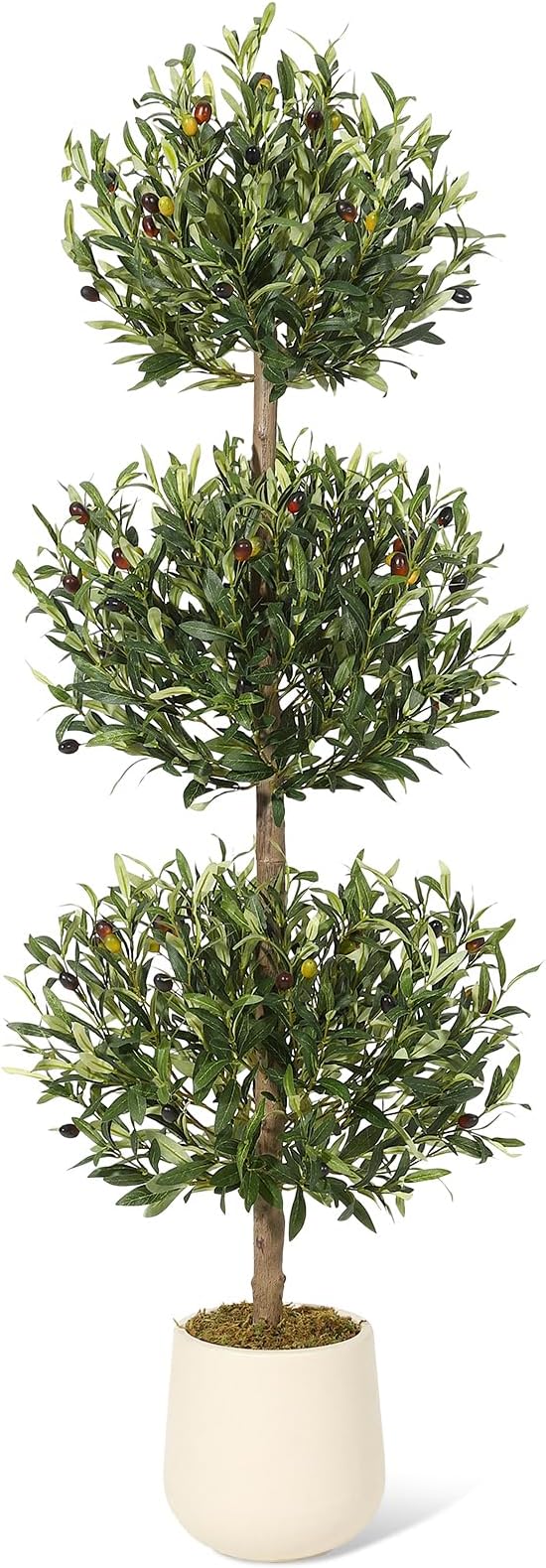 5 ft Artificial Olive Tree, Triple Ball Topiary Faux Plant with Moss & Pot, Outdoor Indoor Realistic Fake Shrubs Trees, Round Bushes Fake Shrubs Potted for Home Offices Porch Decor, Set of 1