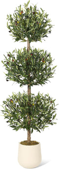 5 ft Artificial Olive Tree, Triple Ball Topiary Faux Plant with Moss & Pot, Outdoor Indoor Realistic Fake Shrubs Trees, Round Bushes Fake Shrubs Potted for Home Offices Porch Decor, Set of 1
