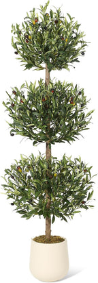 5 ft Artificial Olive Tree, Triple Ball Topiary Faux Plant with Moss & Pot, Outdoor Indoor Realistic Fake Shrubs Trees, Round Bushes Fake Shrubs Potted for Home Offices Porch Decor, Set of 1