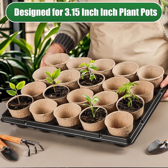 RooTrimmer 20 Cell Plant Trays for Carrying 3 inch Round Nursery Pots, Sturdy Plastic Trays Suitable for Holding 100 pcs Peat Pots (5 Packs)