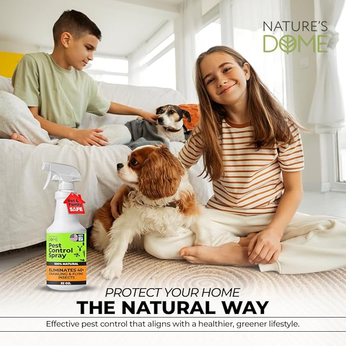 Nature’s Dome Pest Control Spray 32 Oz | 100% Natural Ant Killer & Bug Spray for Indoor & Outdoor Use | Eco-Friendly Bug Spray for Flea, Ticks, Ant & Mosquitos | Safe for Pets and Kids