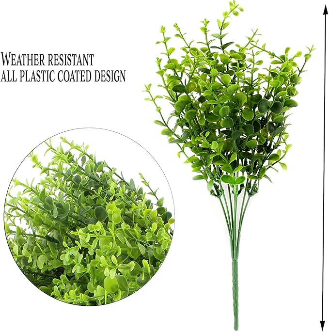 PASYOU Artificial Shrubs, Plastic Plants Fake Eucalyptus Shrub Bushes Grass Greenery Leaves Bush Indoor Outdoor Home Garden Party Verandah Wedding DIY Table Arrangement Decoration Planter Filler 4 Pcs