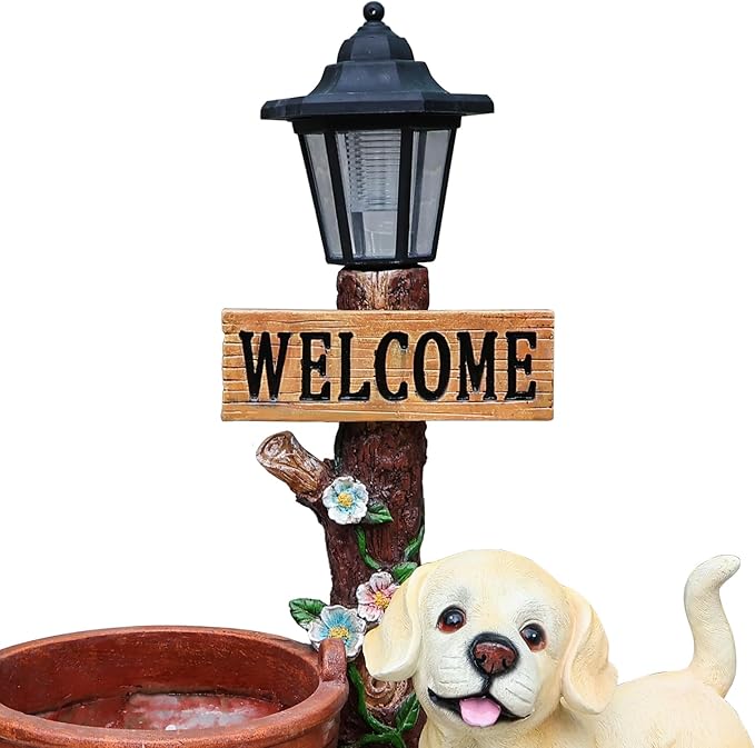 Animal Outdoor Statue Planter Solar Light Welcome Garden Sculpture Resin Flower Pot Decorative Porch Patio Yard Lawn Entryway Figurine with LED Lamp Rustic Plant Holder Ornament Courtyard (G)