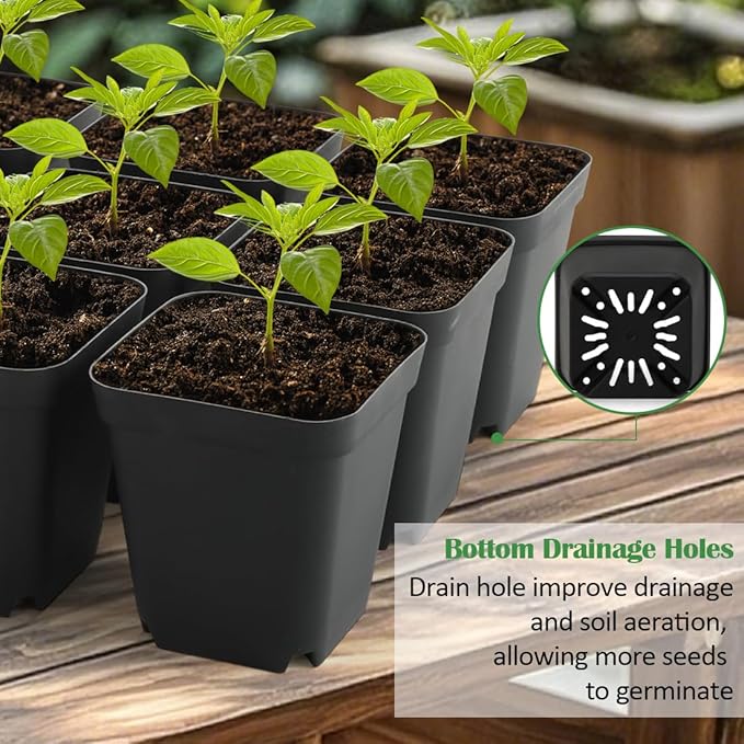 RooTrimmer 4 inch (10CM) Square Nursery Pots 120pcs, Sturdy Seedlings Trays 10 Pcs, Seeds Starter Germination Tray, Microgreening Planter Nursery Propagation 10 Sets