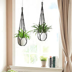 LEWESU Macrame Plant Hanger Indoor Set of 4 with 8 Hooks, Indoor Outdoor Hanging Planter for Plants Holder with Decorative Wood Beads & No Tassels, Boho Home Decor, 35 Inch Black (Pots Not Included)