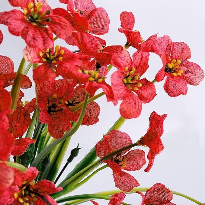 30 Bundles Artificial Flowers Outdoor UV Resistant Fake Flowers No Fade Faux Plastic Plants Garden Porch Window Box Decorating(Deep Red)
