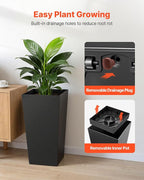 VEVOR 26 Inch Tall Planter Set of 2, Outdoor Large Tall Planters for Outdoor Indoor Plants, Tapered Black Planter for Front Porch, Patio, Garden, Plant Container Flower Pots with Built-in Drainage